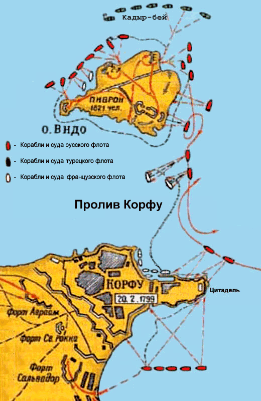 Карта боевых действий у острова Корфу