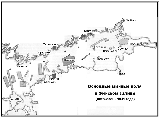 Схема минных полей по маршруту прорыва