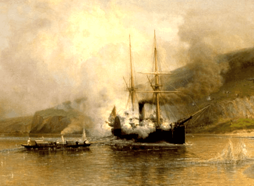 Атака катером «Шутка» турецкого парохода на Дунае 14 мая 1877 года.